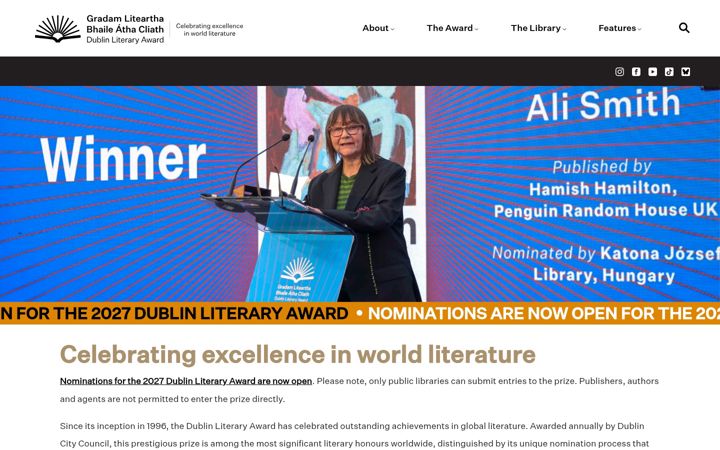 Screenshot von dublinliteraryaward.ie