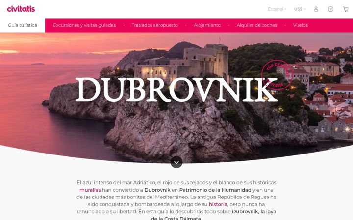 Captură de ecran a dubrovnik.es
