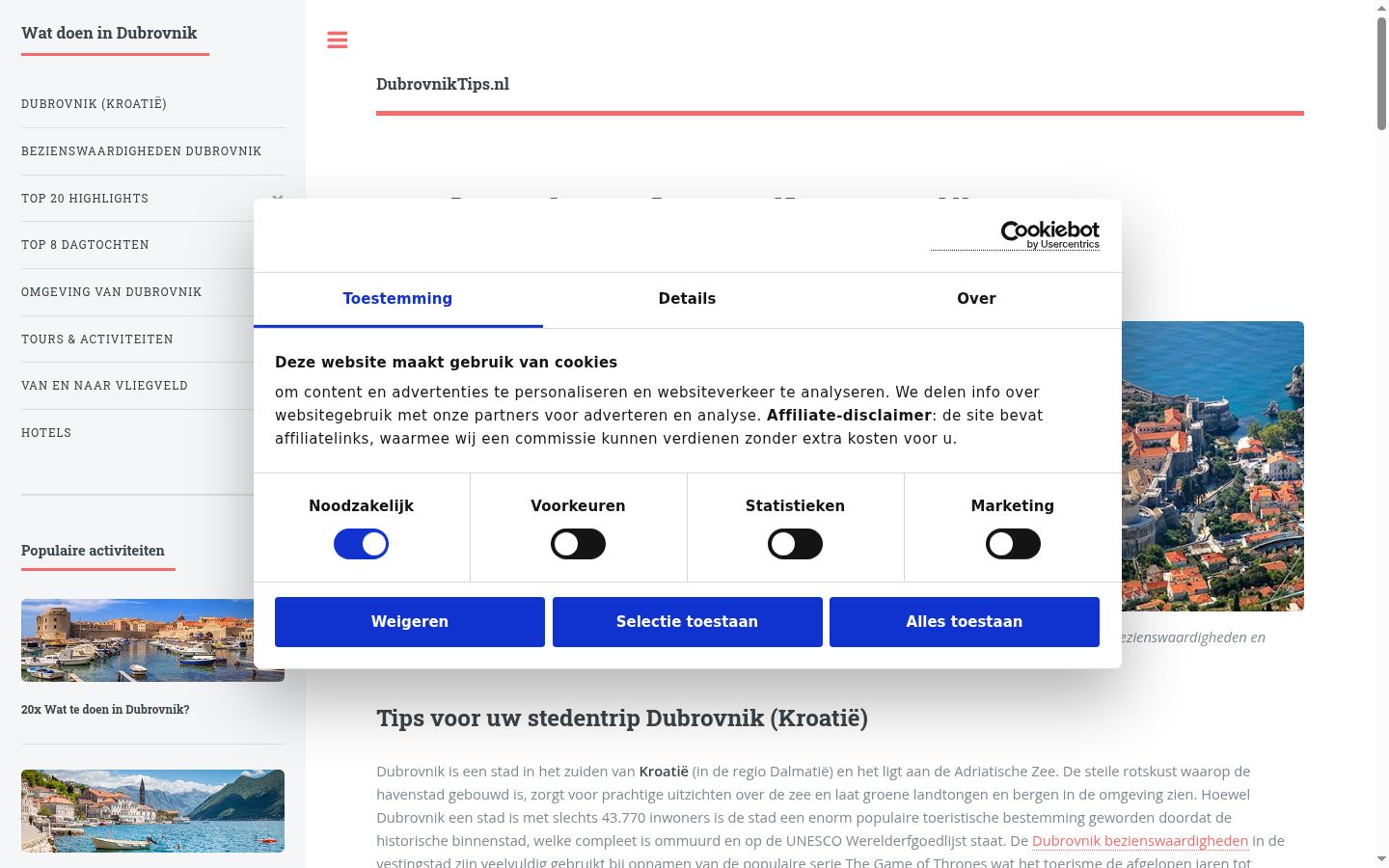 Screenshot del banner di consenso mostrato prima di qualsiasi interazione