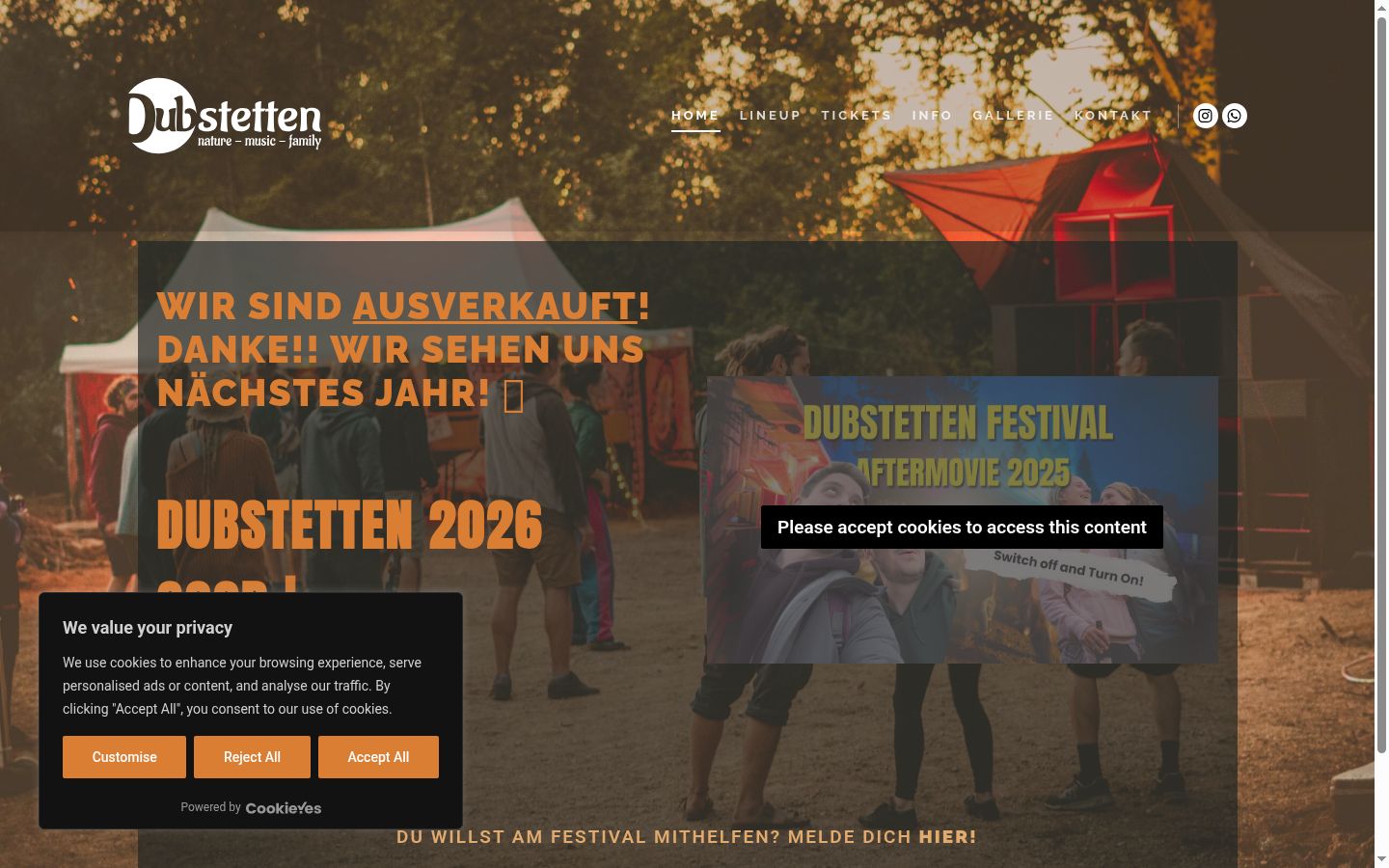 Screenshot des Einwilligungsbanners vor jeglicher Interaktion