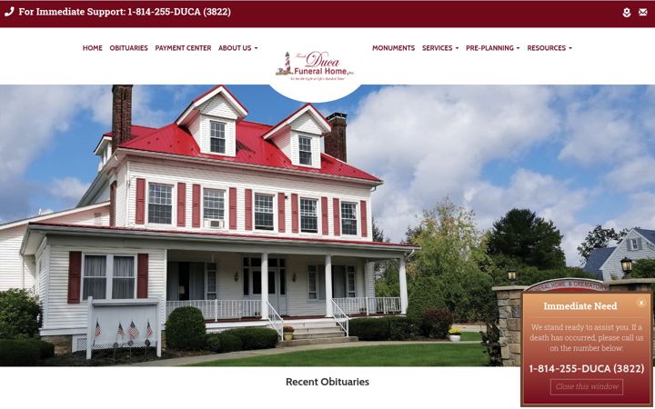 Screenshot of ducafuneralhome.com