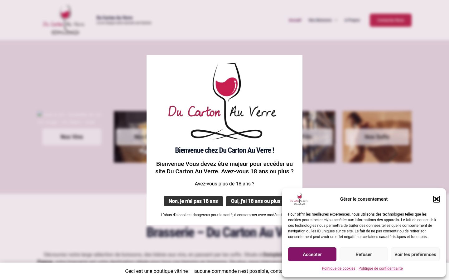 Capture d'écran de la bannière de consentement affichée avant toute interaction