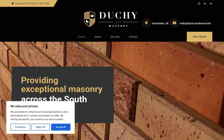 Screenshot stránky duchy-masonry.co.uk