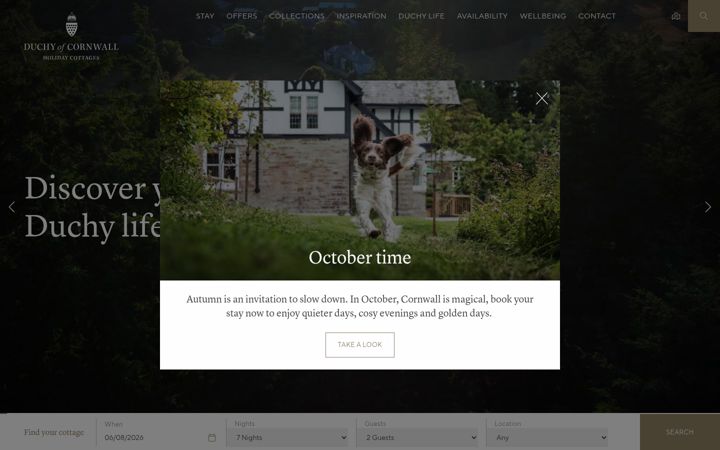 Screenshot stránky duchyofcornwallholidaycottages.co.uk