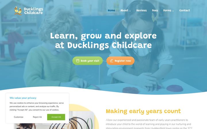 Screenshot stránky ducklings-childcare.co.uk