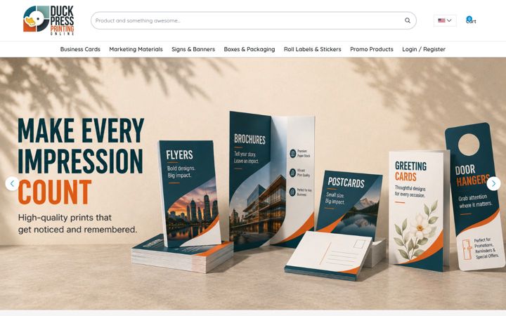 Screenshot of duckpressprinting.com
