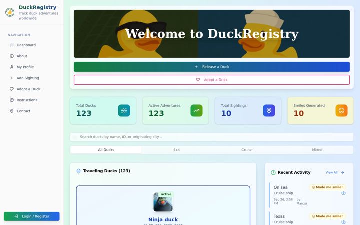 Screenshot of duckregistry.com