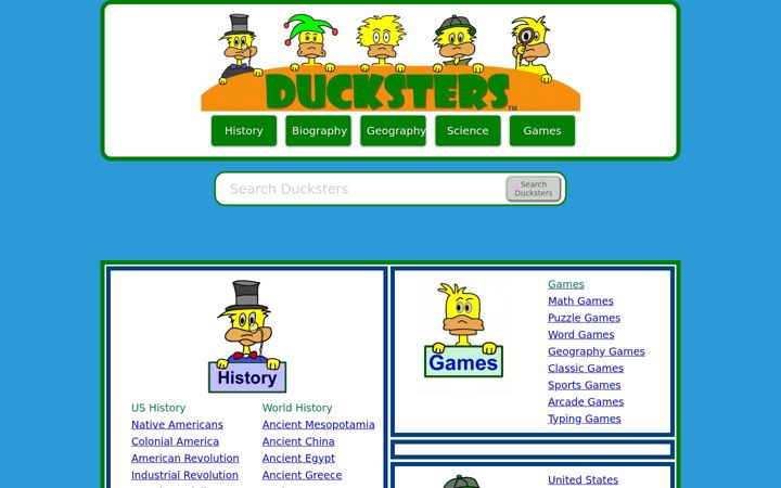 Screenshot von ducksters.com