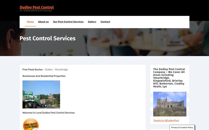 Screenshot of dudleypestcontrol.com