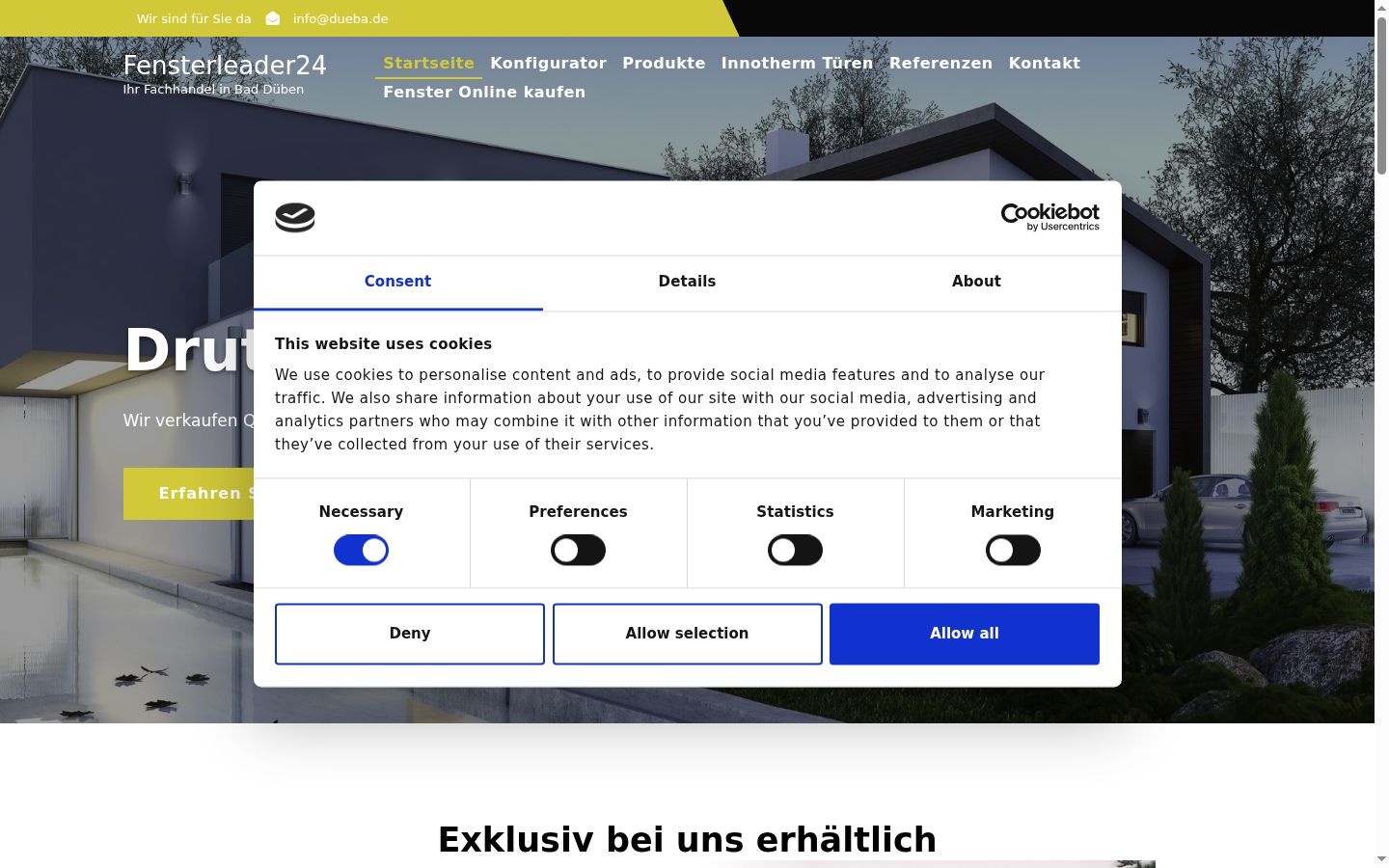 Screenshot des Einwilligungsbanners vor jeglicher Interaktion
