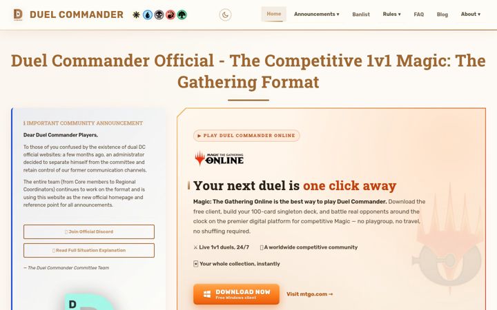 Screenshot of duelcommander.com