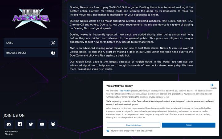 Screenshot of duelingnexus.com