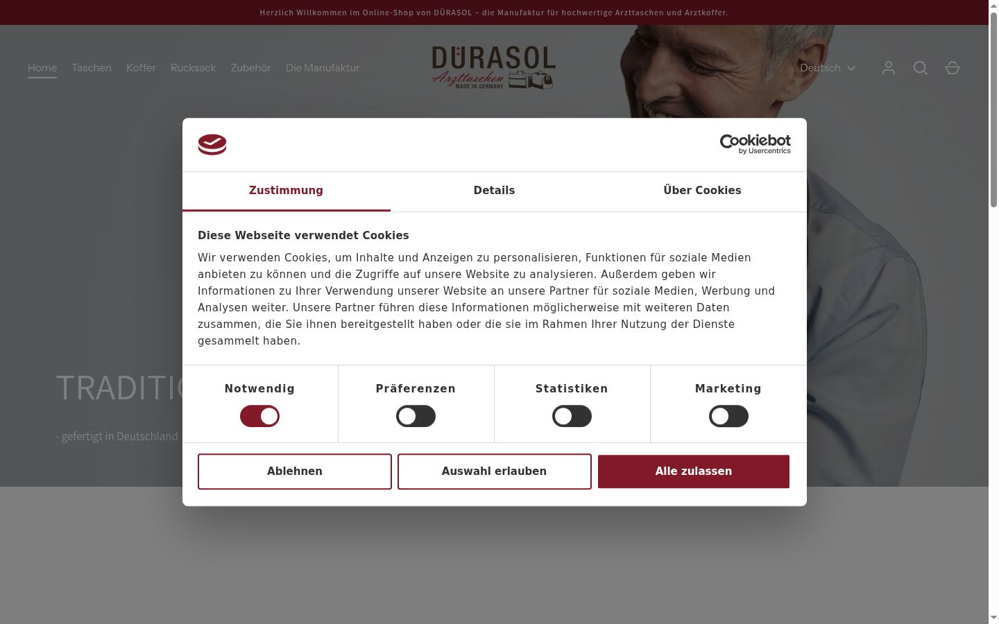 Screenshot of the consent banner shown before any interaction