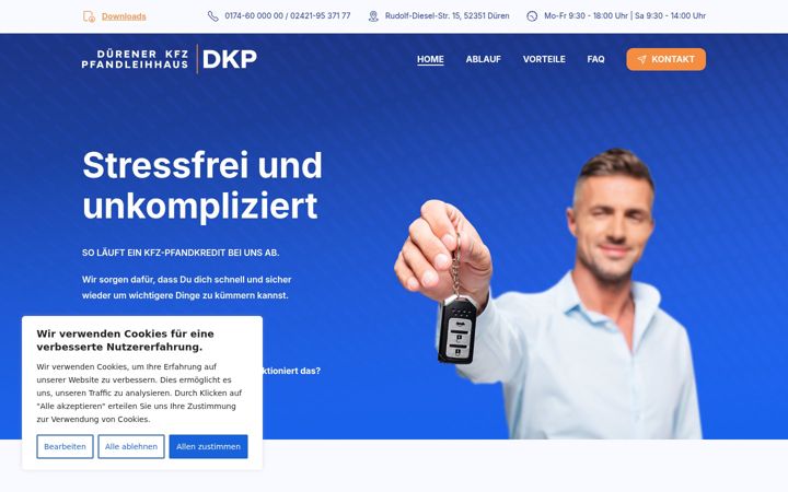 Snímek obrazovky duerener-kfz-pfandleihhaus.de