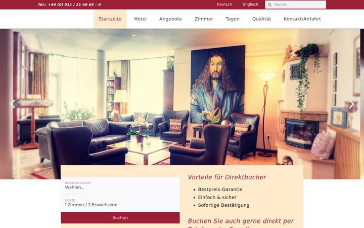 Snímek obrazovky duerer-hotel.de