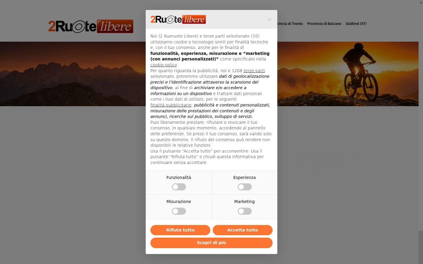 Screenshot del banner di consenso mostrato prima di qualsiasi interazione