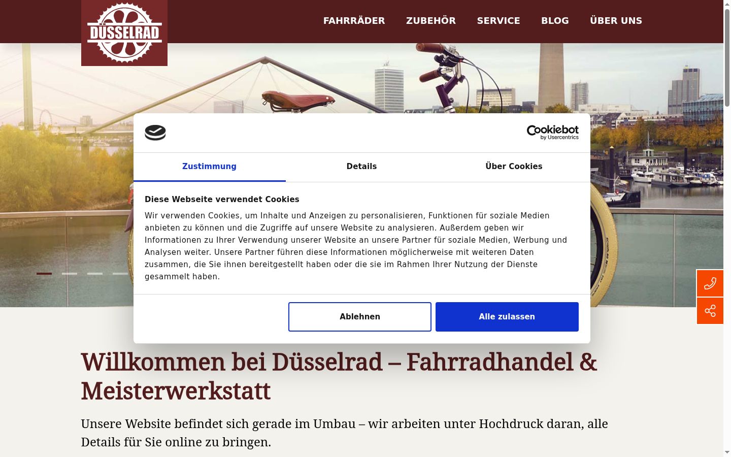 Screenshot des Einwilligungsbanners vor jeglicher Interaktion