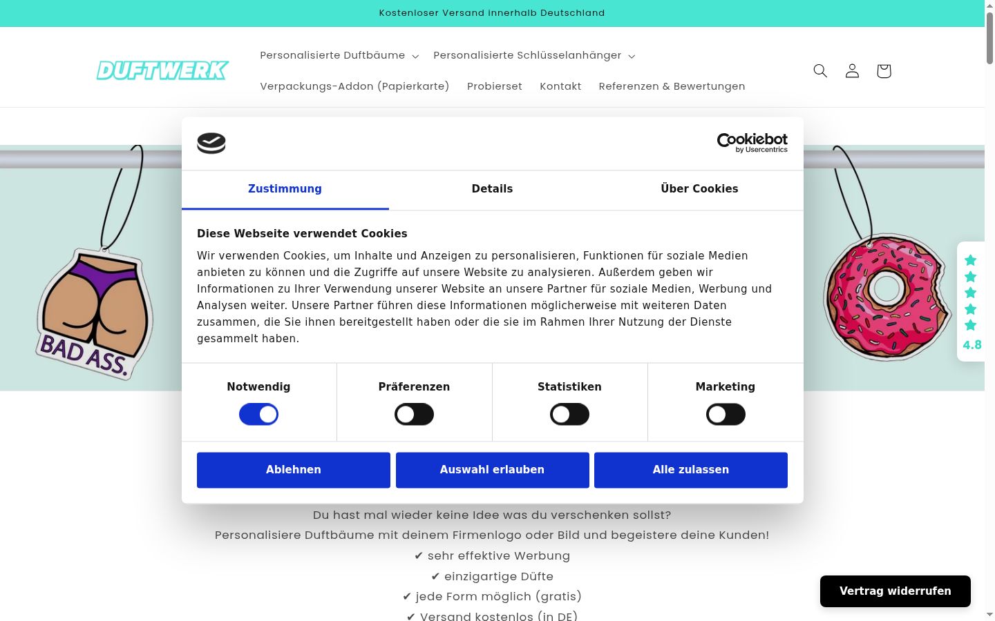 Screenshot van de toestemmingsbanner zoals getoond vóór enige interactie