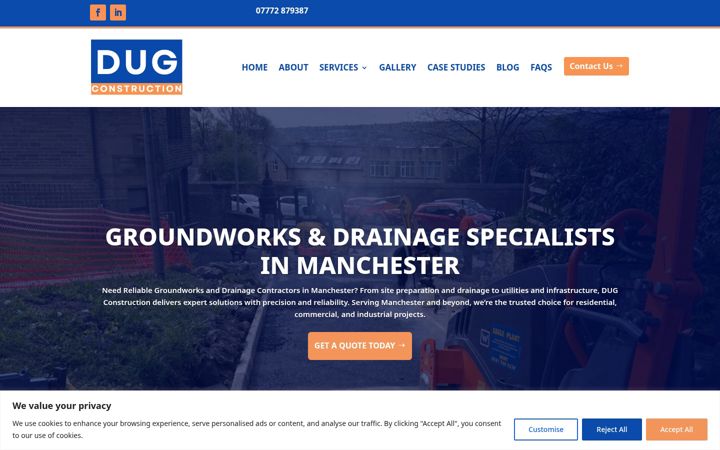 Screenshot van dugconstruction.co.uk