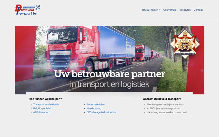 Screenshot di duineveldtransport.nl