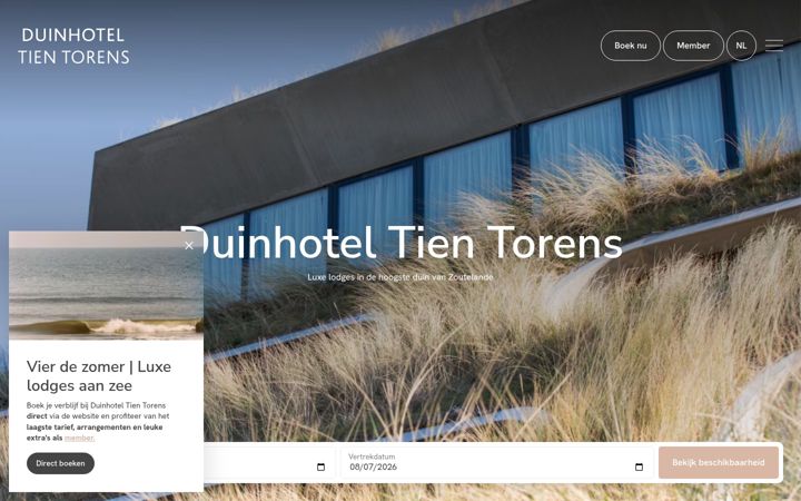 Screenshot di duinhoteltientorens.nl
