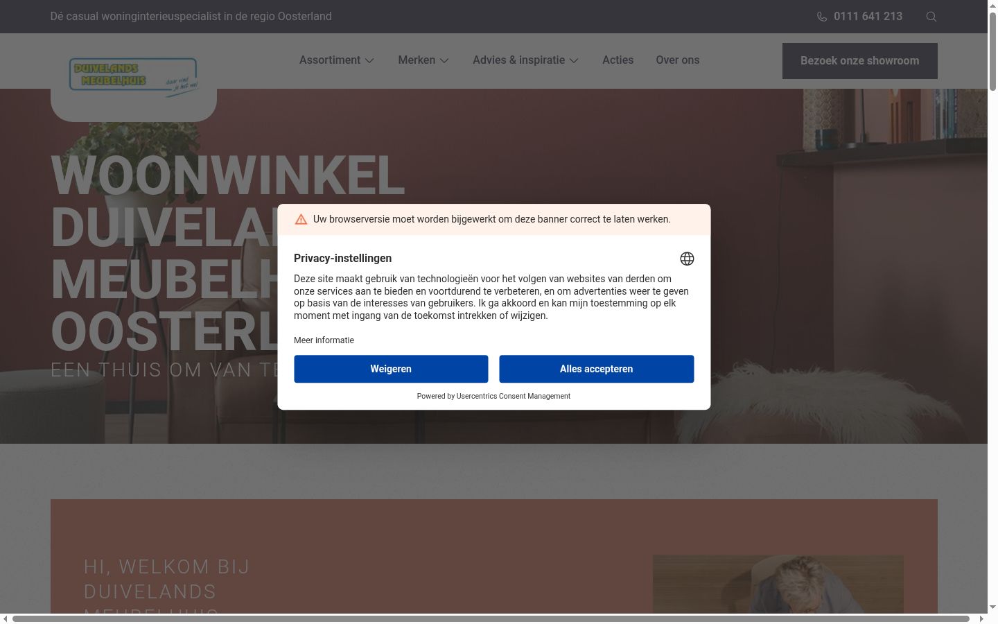 Screenshot del banner di consenso mostrato prima di qualsiasi interazione