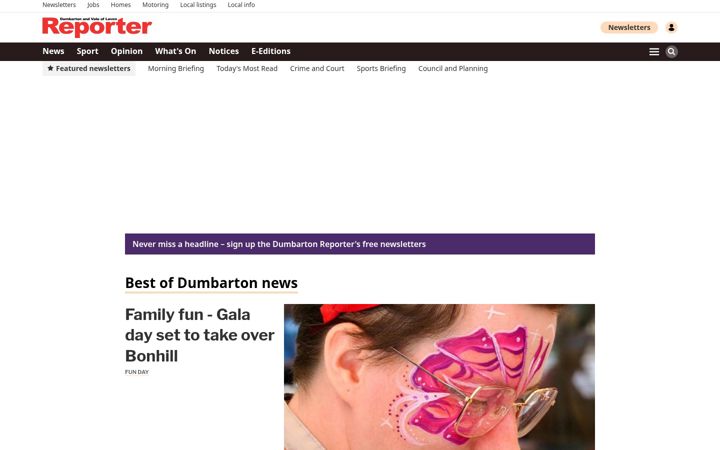 Screenshot stránky dumbartonreporter.co.uk