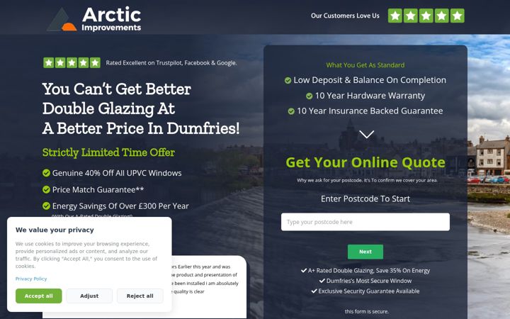 Ekrānuzņēmums no dumfrieswindows.co.uk