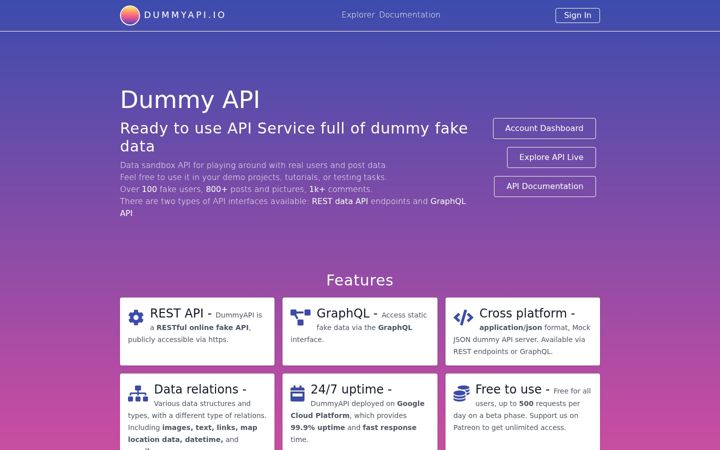 Capture d'écran de dummyapi.io