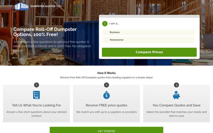 Screenshot of dumpster-quotes.com