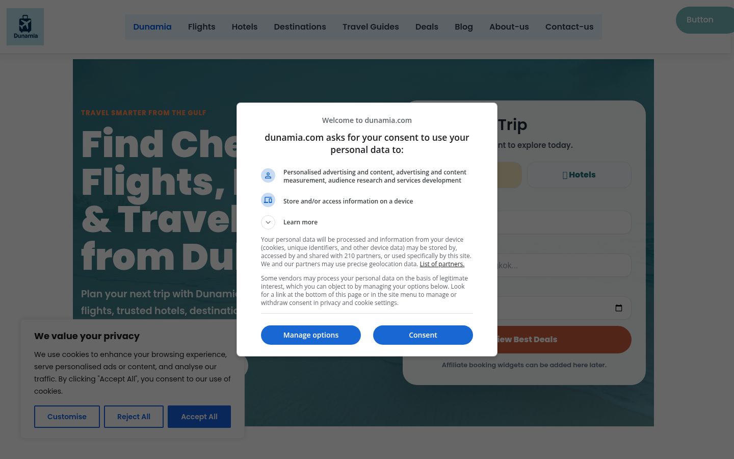 Screenshot of the consent banner shown before any interaction