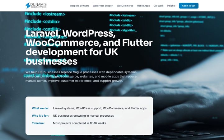 Screenshot stránky dunamiswebservices.co.uk