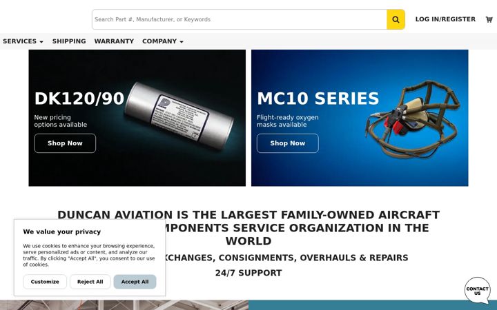Screenshot of duncanaviationparts.com