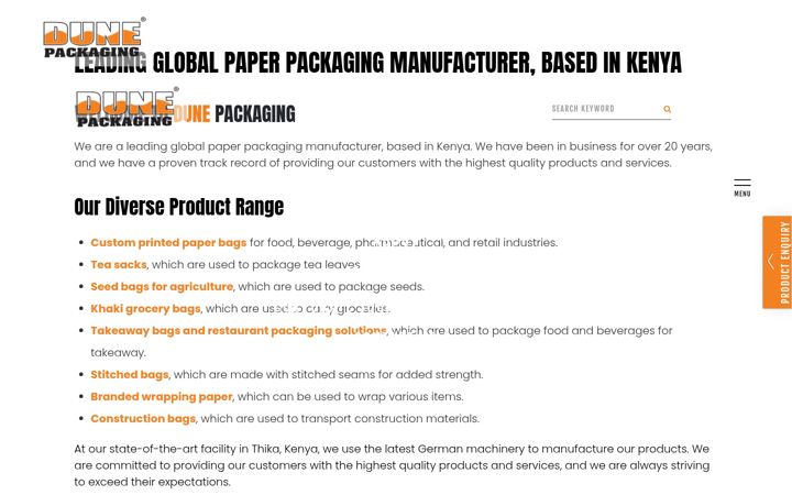 Screenshot of dunepackaging.com