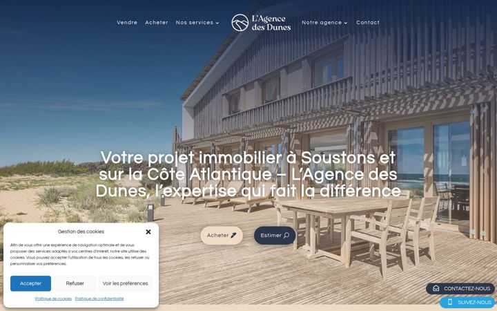 Screenshot of dunesimmobiliersoustons.fr
