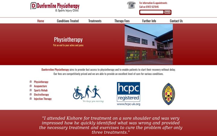 Screenshot di dunfermlinephysiotherapyclinic.co.uk