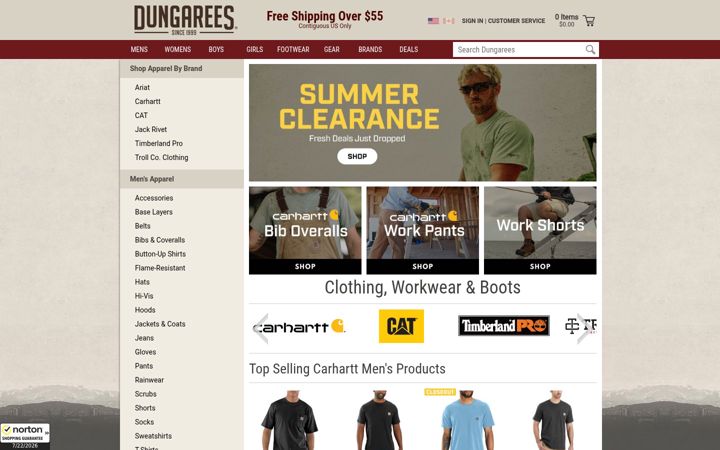 Snímek obrazovky dungarees.com