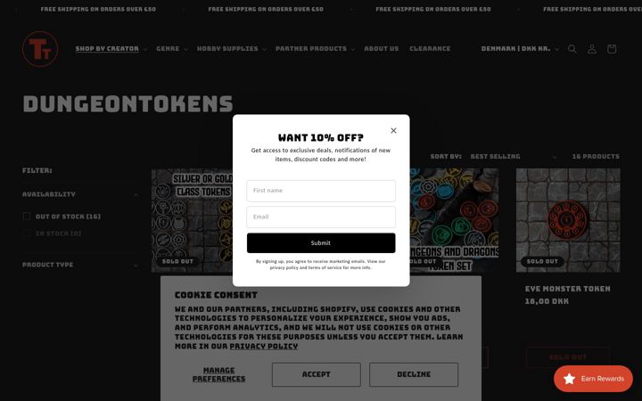 Screenshot of dungeontokens.com