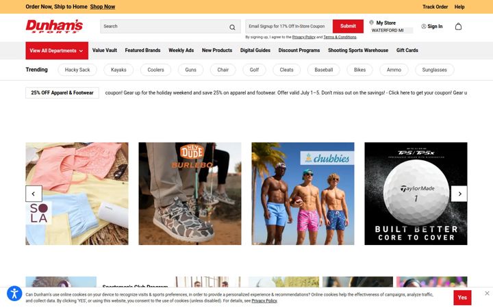 Skjermbilde av dunhamssports.com