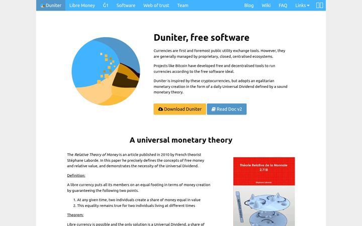 Screenshot stránky duniter.org