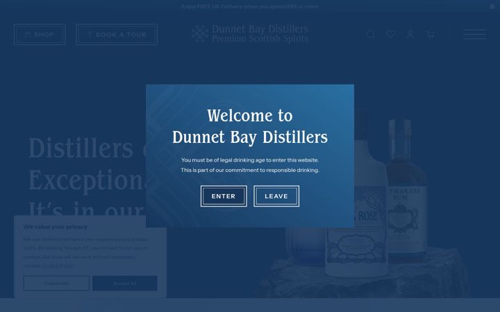 Skærmbillede af dunnetbaydistillers.co.uk