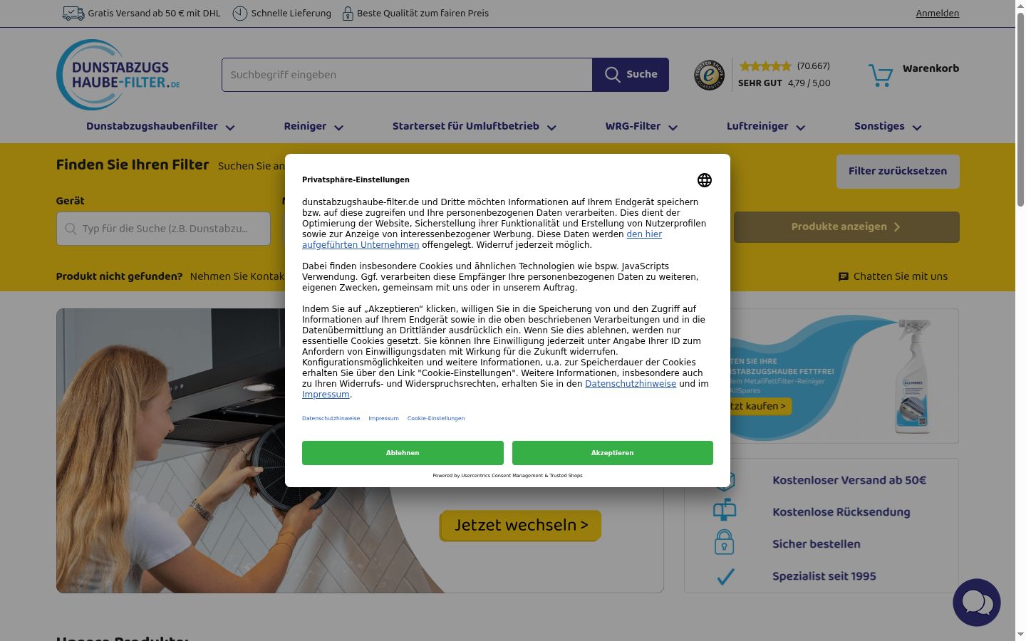 Capture d'écran de la bannière de consentement affichée avant toute interaction