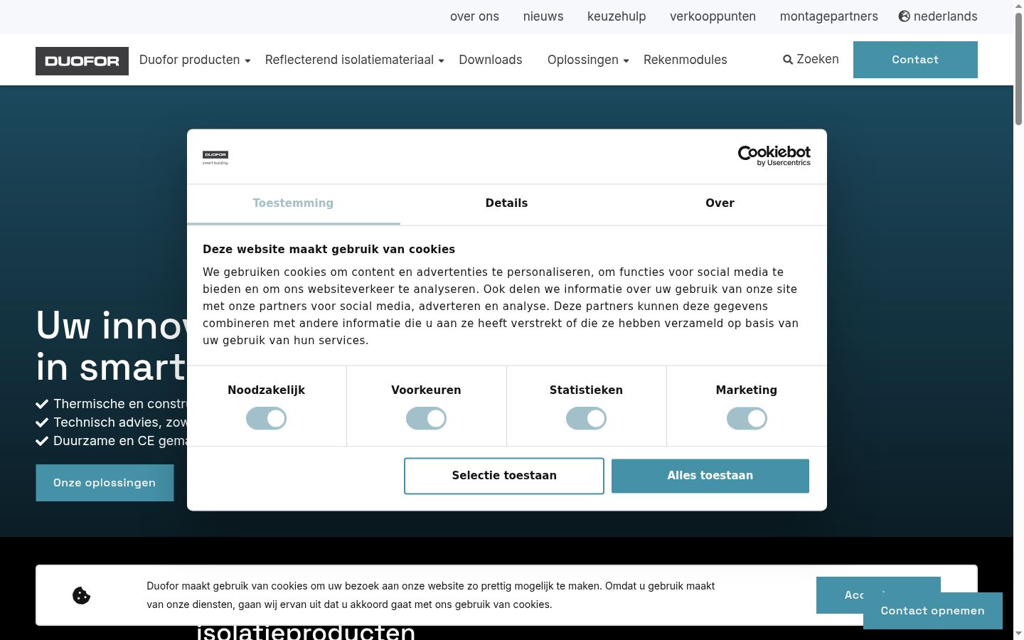 Screenshot del banner di consenso mostrato prima di qualsiasi interazione