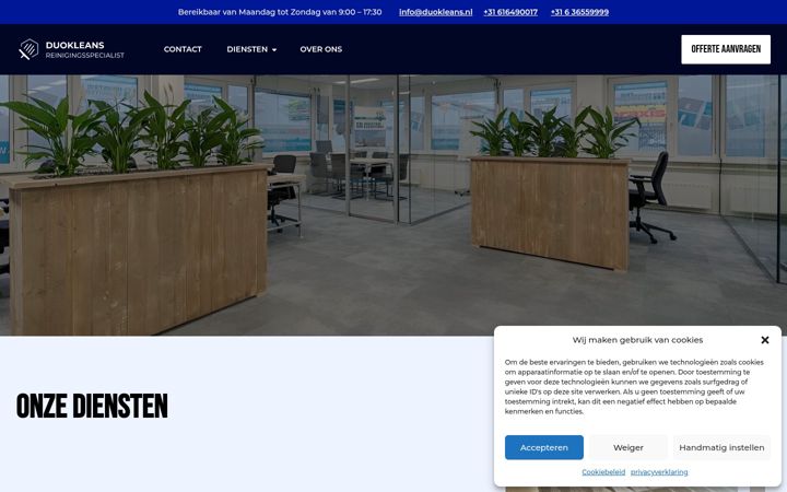 Kuvakaappaus sivustosta duokleans-reinigingsspecialist.nl