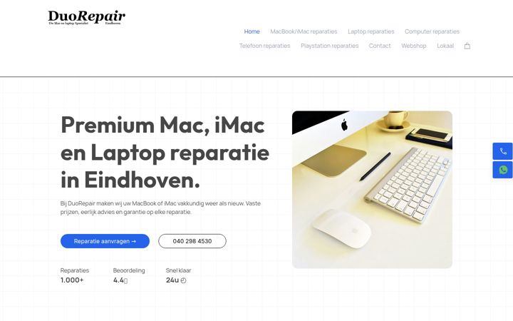 Kuvakaappaus sivustosta duorepair.nl