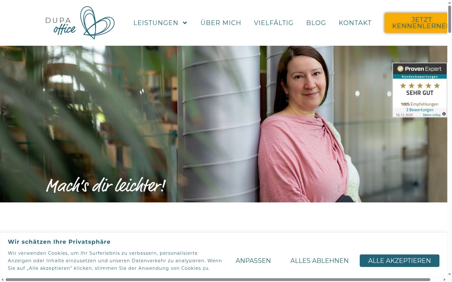 Screenshot des Einwilligungsbanners vor jeglicher Interaktion
