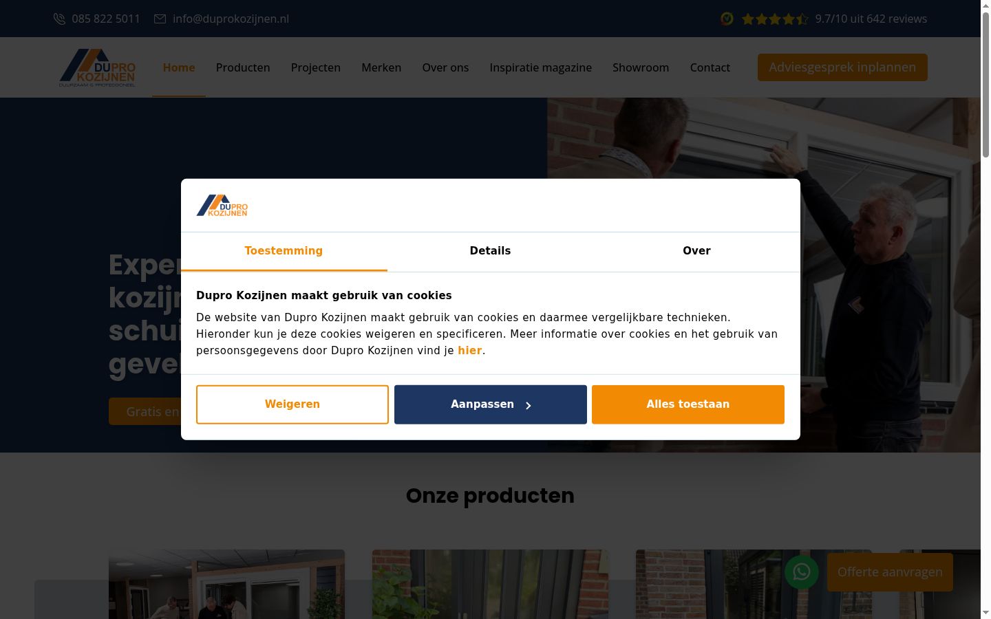 Screenshot del banner di consenso mostrato prima di qualsiasi interazione