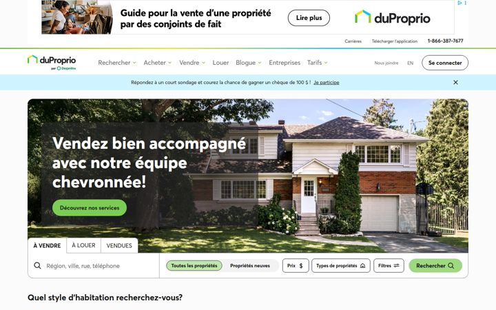 Screenshot of duproprio.com