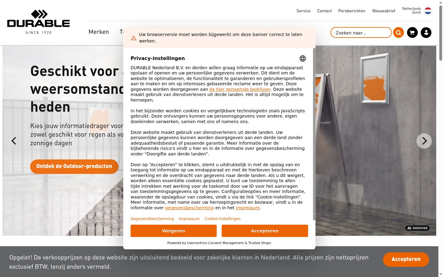 Screenshot del banner di consenso mostrato prima di qualsiasi interazione