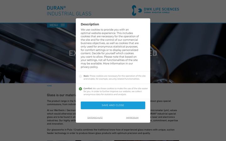 Screenshot of duran-industrialglass.com